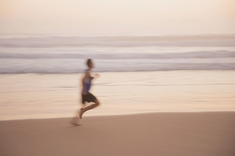 early morning runner at manly beach - impressionist photography