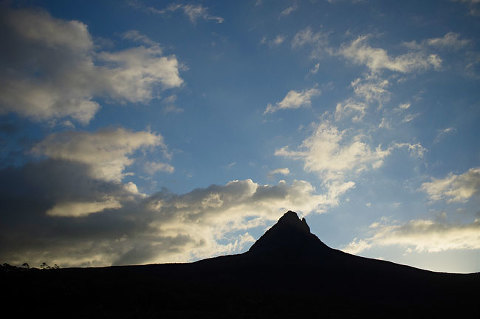 overland track, tasmania - barn bluff from waterfall valley hut