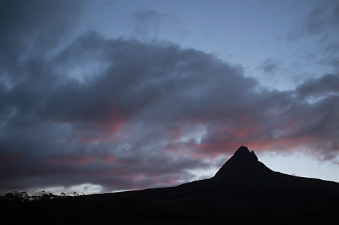 overland track, tasmania - barn bluff from waterfall valley hut